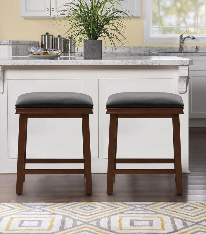 Photo 1 of Sophia & William Counter Height Bar Stools Set of 2 PU Leather Padded Stools with Solid Wood Legs,24 Inch Backless Upholstered Barstools for Kitchen Island
