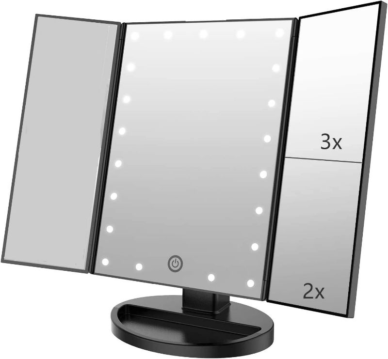 Photo 1 of Tri-fold Lighted Vanity Makeup Mirror with 3x/2x/1x Magnification, 21Leds Light and Touch Screen