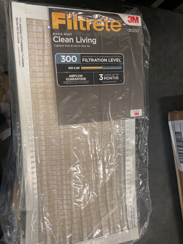 Photo 1 of Filtrete 12x24x1 Air Filter, MPR 300, MERV 5, Clean Living Basic Dust 3-Month Pleated 1-Inch Air Filters, 6 Filters 12x24x1 White