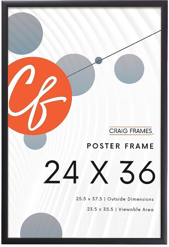Photo 1 of Craig Frames 24x36 Poster Frame, 1" Contemporary Matte Black, Wall Hanging