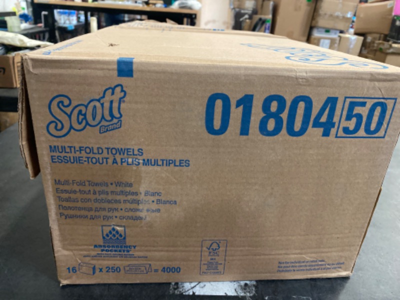 Photo 2 of Scott® Multifold Paper Towels (01804), with Absorbency Pockets™, 9.2" x 9.4" sheets, White, (250 Sheets/Pack, 16 Packs/Case, 4,000 Sheets/Case)
