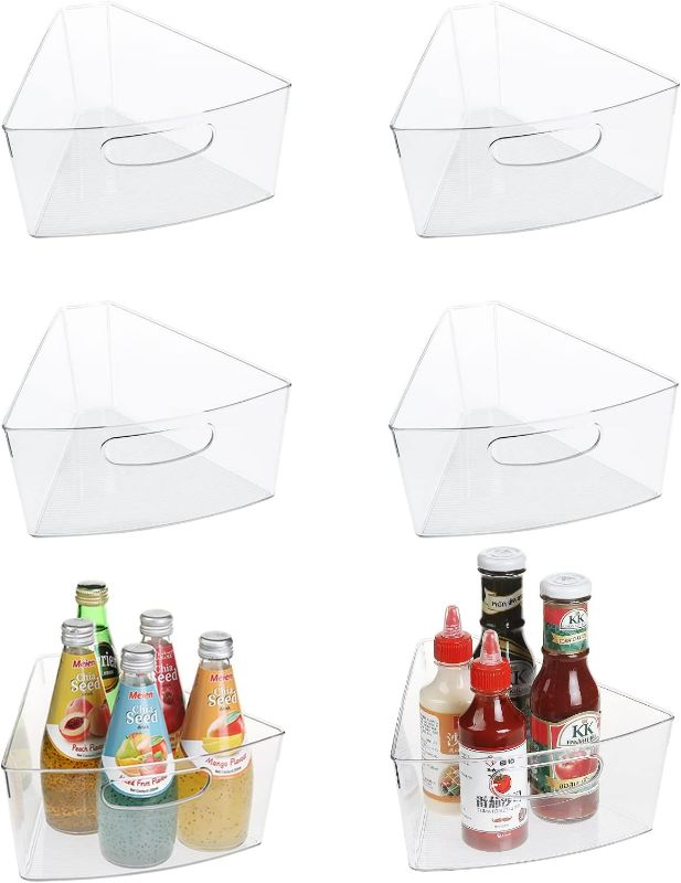 Photo 1 of URALFA Lazy Susan Organizer Bins, Corner Cabinet Organizer Clear Turntable Organizer, Plastic Corner Dividers Kitchen Storage Bins for Pantry, 1/8 Wedge, 4"Deep Containers-Food Safe, BPA Free(6 Pack)