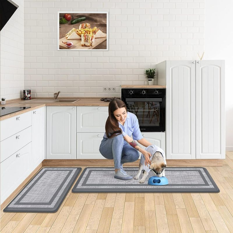 Photo 1 of Mattitude Kitchen Mat [2 PCS] Cushioned Anti-Fatigue Kitchen Rugs Non-Skid Waterproof Kitchen Mats and Rugs Ergonomic Comfort Standing Mat for Kitchen, Floor, Office, Sink, Laundry, Gray and White