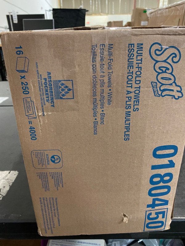 Photo 2 of Scott® Multifold Paper Towels (01804), with Absorbency Pockets™, 9.2" x 9.4" sheets, White, (250 Sheets/Pack, 16 Packs/Case, 4,000 Sheets/Case)