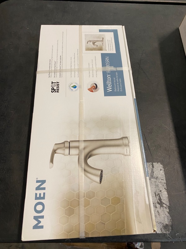 Photo 2 of Moen Wellton Single-Handle Spot Resist Brushed Nickel Bathroom Faucet, One Hole Bathroom Sink Faucet with Optional Deck Plate and Drain Assembly, 84980SRN