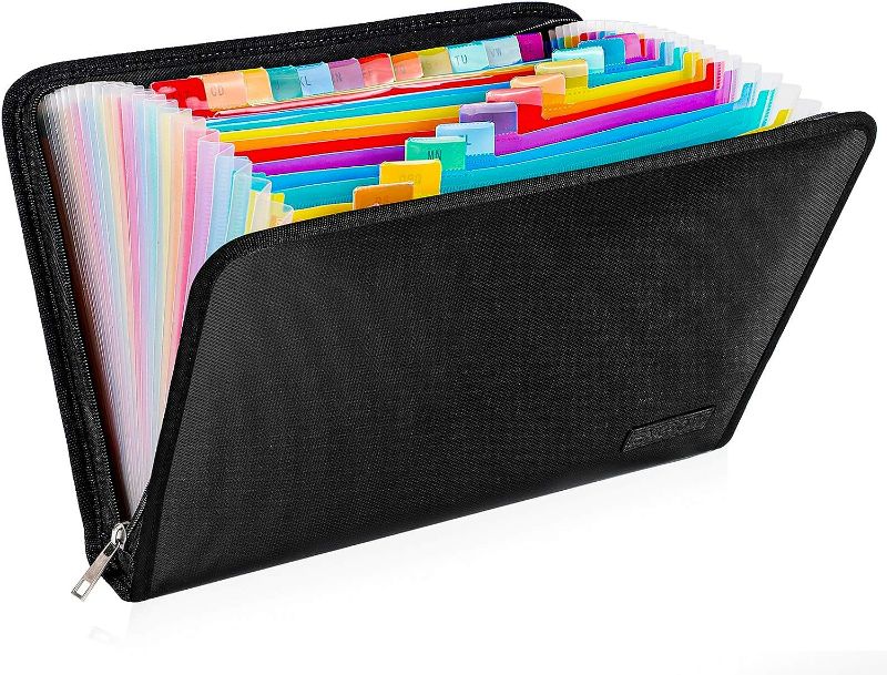 Photo 1 of ENGPOW Expanding File Folder, Fireproof File Organizer with 25 Colored Pockets,Labels,Zipper Closure,Fireproof and Water Resistant Safe Storage for Letter A4 Size Paper,Document,Paperwork