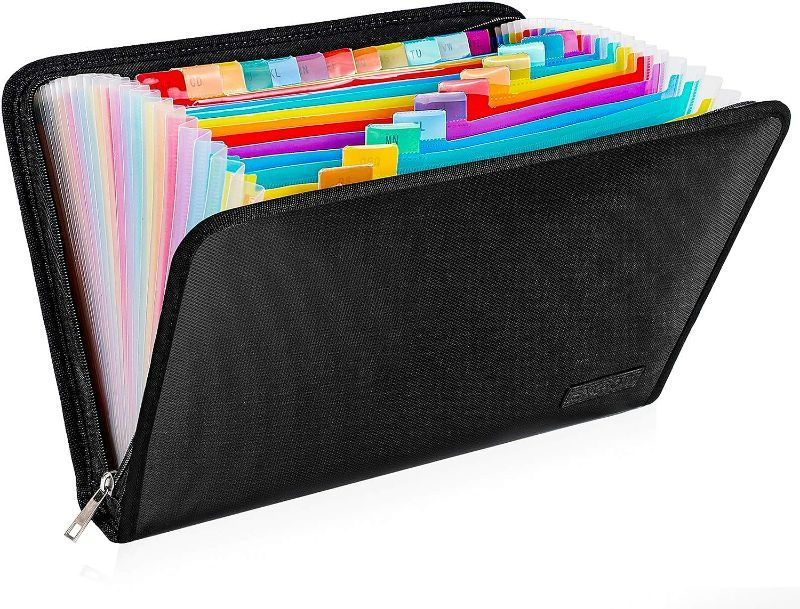 Photo 1 of ENGPOW Expanding File Folder, Fireproof File Organizer with 25 Colored Pockets,Labels,Zipper Closure,Fireproof and Water Resistant Safe Storage for Letter A4 Size Paper,Document,Paperwork