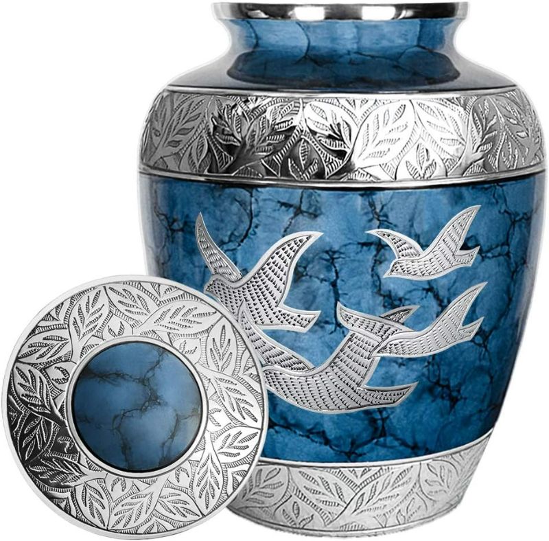 Photo 1 of Trupoint Memorials Cremation Urns for Human Ashes - Decorative Urns, Urns for Human Ashes Female & Male, Urns for Ashes Adult Female, Funeral Urns - Dark Blue, Extra Large