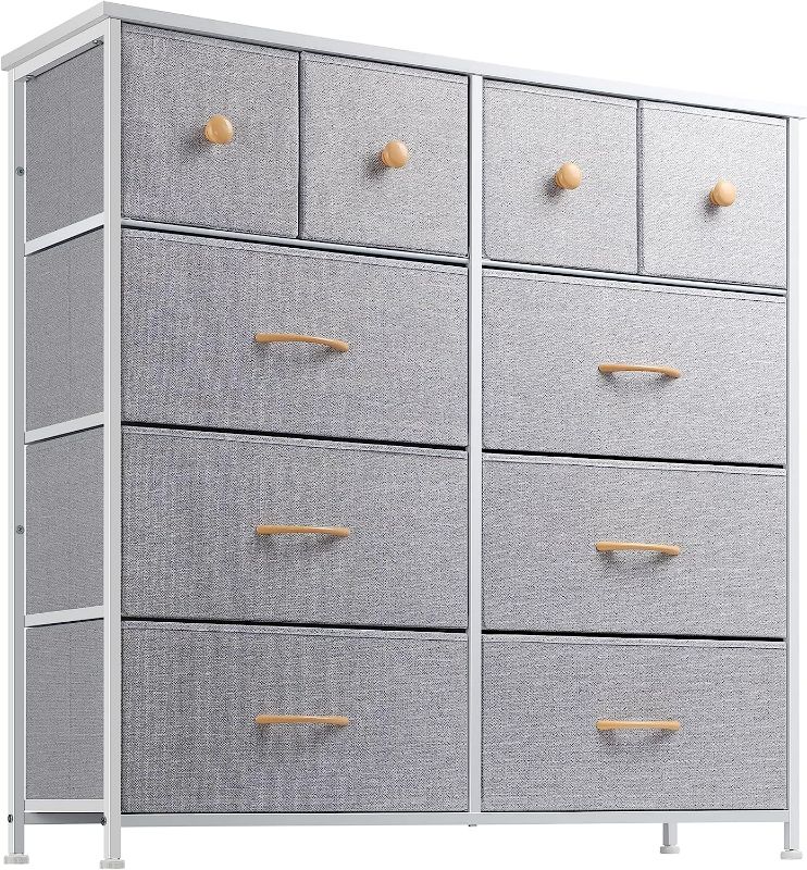 Photo 1 of Nicehill Dresser for Bedroom with 10 Drawers, Storage Drawer Organizer, Tall Chest of Drawers for Closet, Clothes, Kids, Baby, Living Room, Wood Board, Fabric Drawers (Light Grey)