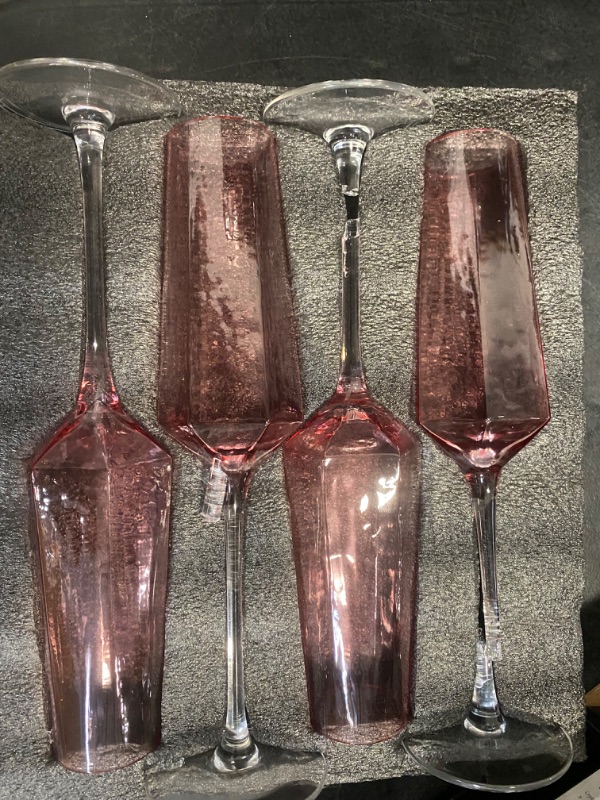 Photo 2 of Ziixon Crystal Champagne Flutes 8Oz Pink Wedding Champagne Glasses Classy Champagne Flutes Elegant Flutes Set of 4 for Wedding Anniversary Christmas (Pink)