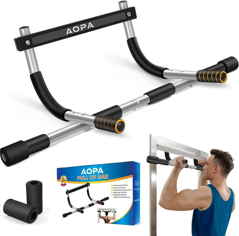 Photo 1 of AOPA Pull Up Bar for Doorway, Thickened Steel Max Limit 440 LBS Strength Training Pull-up Bar, Portable Multi-function Pullup Chin Up Bar, Heavy Duty Doorway Upper Body Workout Bar for Home Gyms
