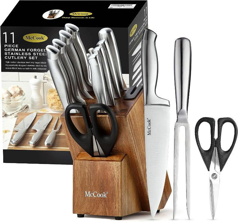 Photo 1 of McCook® MC35 Knife Sets with Built-in Sharpener,11 Pieces German Stainless Steel Hollow Handle Kitchen Knives Set in Acacia Block