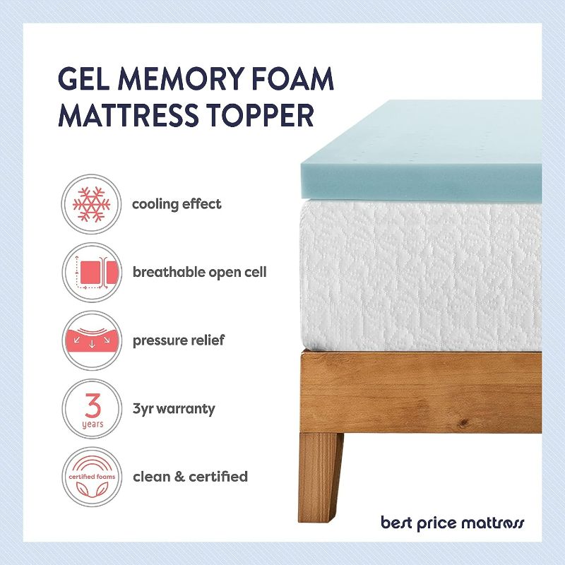 Photo 1 of Best Price Mattress 1.5 Inch Ventilated Memory Foam Mattress Topper, Cooling Gel Infusion, CertiPUR-US Certified, Twin, Blue