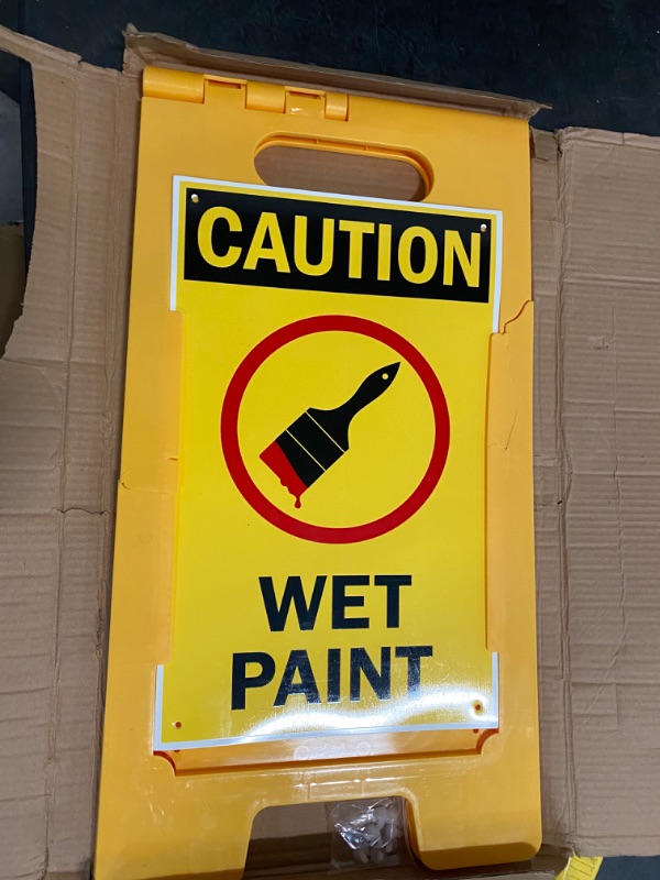 Photo 2 of SmartSign "Caution - Wet Paint" Folding Floor Sign | 25" x 12" Plastic 25" x 12" FloorBoss Kit