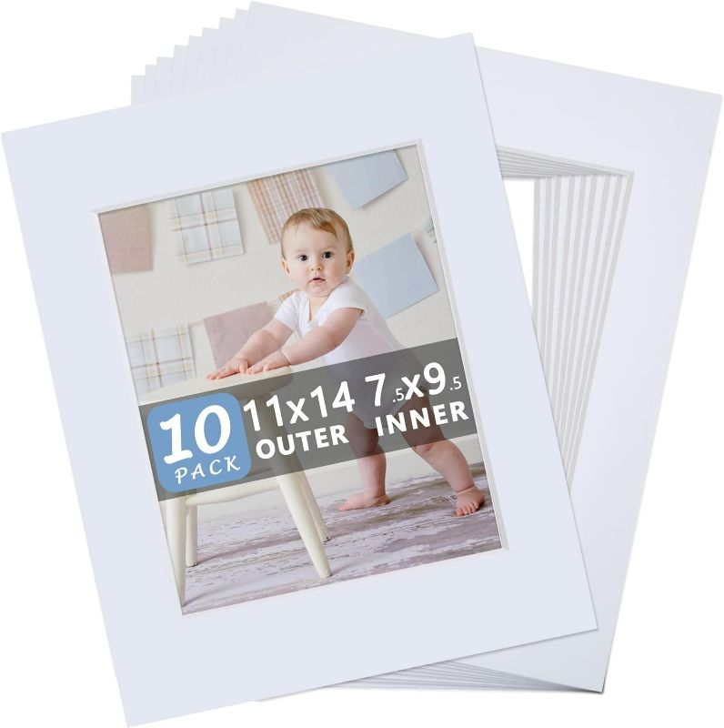 Photo 1 of Somime 10 Pack Pre-Cut 11 x 14 White Picture Mats for 8x10 Photos - White Core Bevel Cut Frame Matte, Acid Free, Ideal for Frames/Artwork/Prints