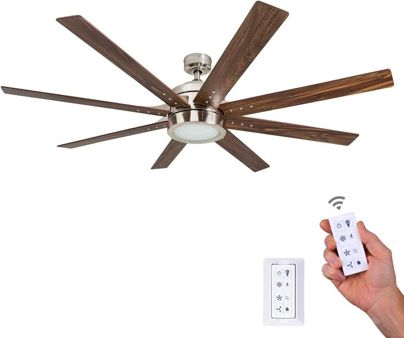 Photo 1 of  62 Inch Contemporary LED Ceiling Fan with Light and Remote Control, 8 Blades with Dual Finish, Reversible Motor 