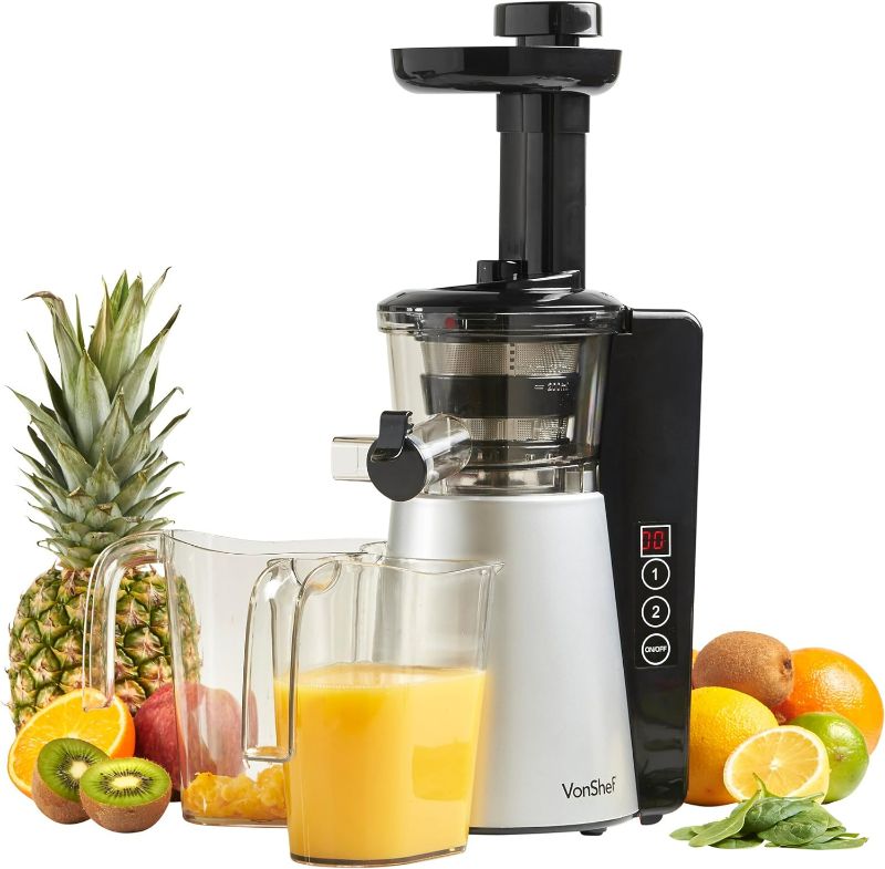 Photo 1 of VonShef Digital Slow Masticating Juicer Machine with 2 Speeds, Reverse Function, Quiet Motor & Cleaning Brush