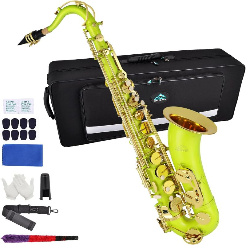 Photo 1 of EASTROCK Tenor Saxophone B Flat Sax Students Beginner Saxophone With Updated Carrying Case,Reeds,Cleaning Kit,Gloves,Neck Straps,Mouthpiece (Fluorescent Green/Yellow