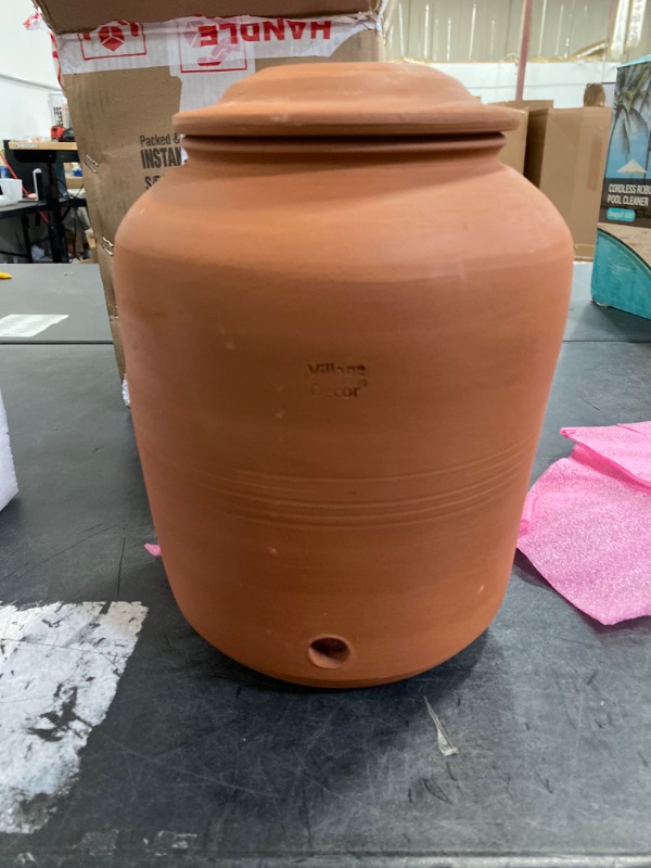 Photo 2 of Village Decor Handmade Earthen Clay Water Pot | Clay Beverage Dispenser with Stainless Steel Faucet and Clay Glass, Capacity 6000 ml / 202 oz