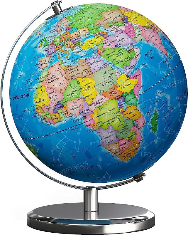 Photo 1 of Waldauge Illuminated World Globe with Stand, 9" Earth Globes with Stable Heavy Metal Base for Kids Classroom Learning, LED Constellation Globe Night Light with HD Printed Map