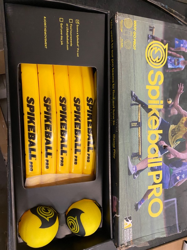 Photo 2 of Spikeball Pro Kit (Tournament Edition) - Includes Upgraded Stronger Playing Net, New Balls Designed to Add Spin, Portable Ball Pump Gauge, Backpack - As Seen on Shark Tank TV Black & Yellow