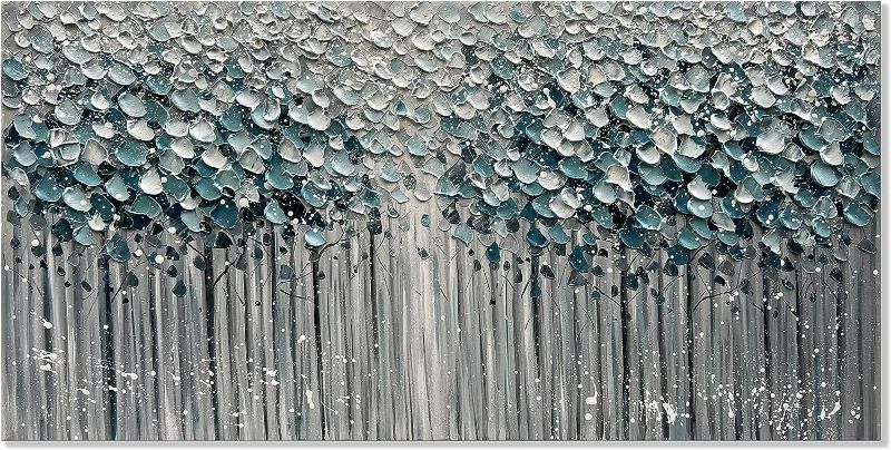 Photo 1 of zoinart 24x48 Inch 3D Oil Paintings on Canvas Blue Forest Heavy Textured Painting Wall Art Wall Decoration Flower Artwork Ready to Hang