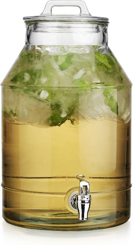 Photo 1 of Classic Beverage Panel Ice Cold Drink Dispenser Durable Clear Glass (3) Gallon Glass Easy Use Spigot Great For Parties, Outdoor & Daily Use