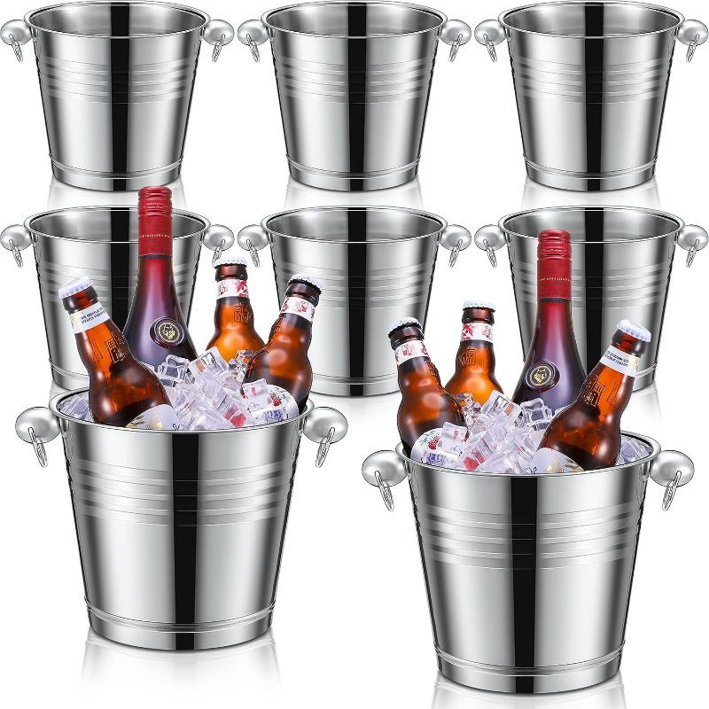 Photo 1 of 8 Packs Stainless Steel Ice Bucket 5.3 Quart/ 5 Liter Wine Bucket with Handle Large Insulated Champagne Buckets Beer Bucket for Cocktail Bar Wine Parties Chilling Wine Champagne Home