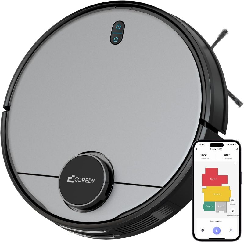 Photo 1 of Coredy SL200 Robot Vacuum, Cutting-Edge Laser Navigation, 2600Pa Turbo Suction, 450ml Dustbin, 120mins Runtime, Mapping x 5, Wi-Fi/Alexa Robotic Vacuum Cleaner, Cleans Floors and Carpets, Pets Hair