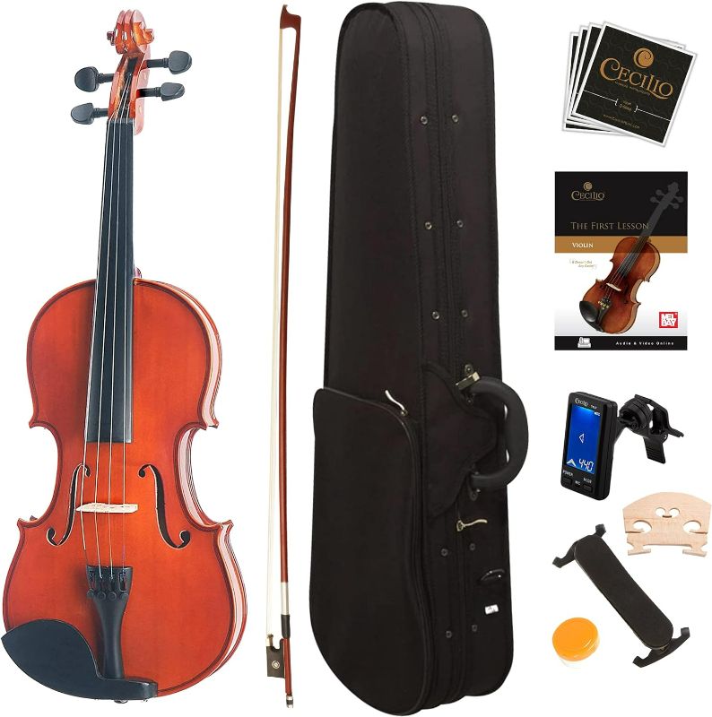 Photo 1 of Mendini by Cecilio Violin Instrument – MV400 Size 4/4 Acoustic Violin with Bow, Case, Tuner, Metronome & Extra Strings, Kids & Beginner Violin, ?Maple Varnish, Full Size Violin Size 4/4 (full size) Varnish