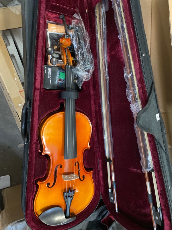 Photo 2 of Mendini by Cecilio Violin Instrument – MV400 Size 4/4 Acoustic Violin with Bow, Case, Tuner, Metronome & Extra Strings, Kids & Beginner Violin, ?Maple Varnish, Full Size Violin Size 4/4 (full size) Varnish