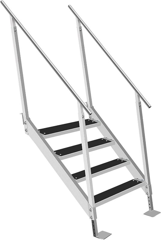 Photo 1 of VEVOR Dock Ladder with Rubber Mat, Dock Steps 30"-39" Adjustable Height, Dock Stairs Aluminum 4 Step, Each Step 22" x 4", 500Lbs Load, for Lake, Marine Boarding, Pool
