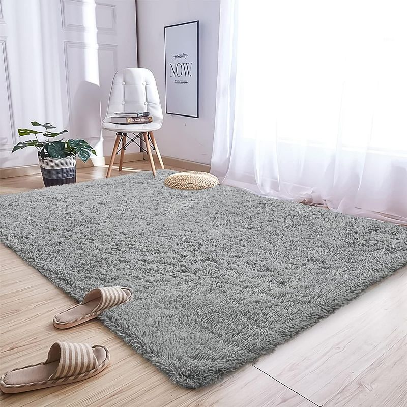 Photo 1 of Soft Fluffy Bedroom Rugs, 5 x 8 Feet Indoor Shaggy Plush Area Rug for Boys Girls Kids Baby College Dorm Living Room Home Decor Floor Carpet, Grey