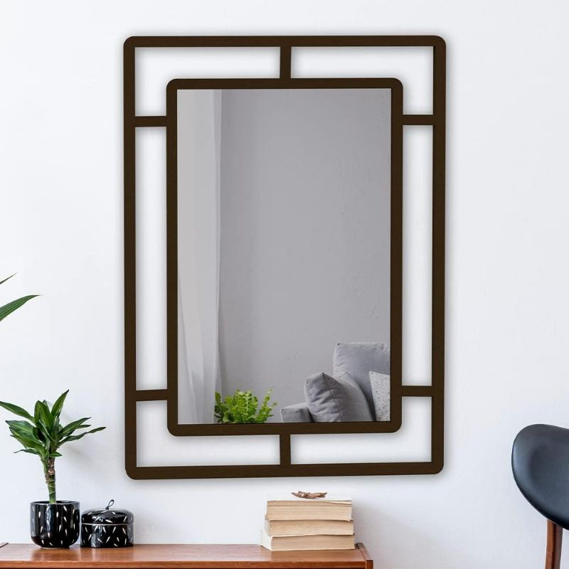 Photo 1 of Large Window Decorative Wall Mirror, Rectangle Metal Bathroom Wall Mounted Mirror Hangs Horizontal or Vertical for Entryway Bedroom Living Room 33" x 24"