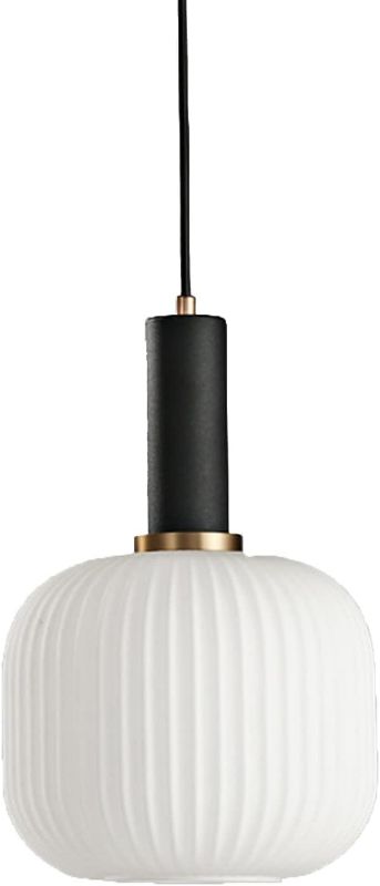 Photo 1 of H XD GLOBAL Modern Pendant Lights, Black Lamp Holder Pendant Light Socket White Glass Pendant Lamp Shade,LED Hanging Light (Black, Medium)