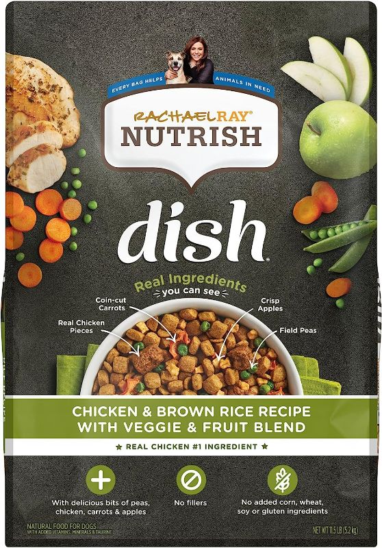 Photo 1 of Rachael Ray Nutrish Dish Premium Dry Dog Food, Chicken & Brown Rice Recipe with Veggies & Fruit, 11.5 Pound