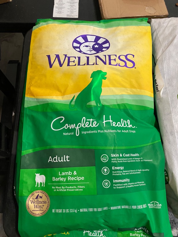 Photo 2 of Wellness Complete Health Dry Dog Food with Grains, Made in USA with Real Meat & Natural Ingredients, All Breeds, Adult Dogs (Lamb & Barley, 30-lb)