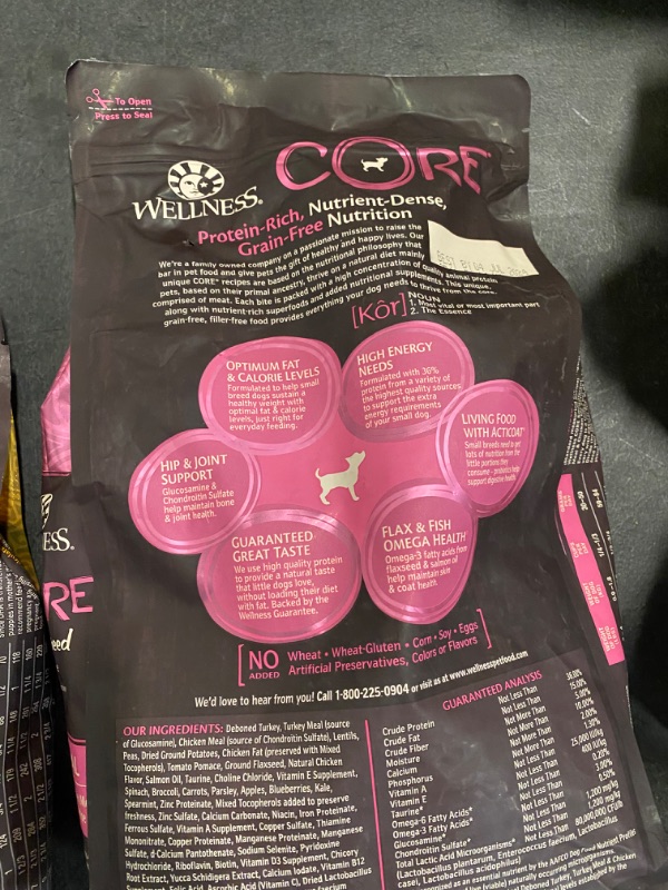 Photo 3 of Wellness CORE Grain-Free High-Protein Small Breed Dry Dog Food, Natural Ingredients, Made in USA with Real Meat (Adult, Turkey, 4-Pound Bag)