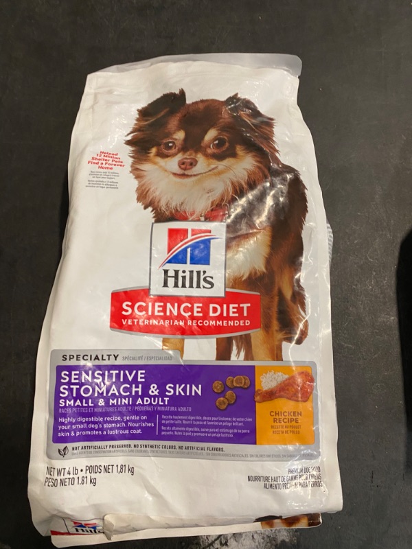 Photo 2 of Hill's Science Diet Dry Dog Food, Adult, Small & Mini Breeds, Sensitive Stomach & Skin, Chicken Recipe, 4 lb. Bag