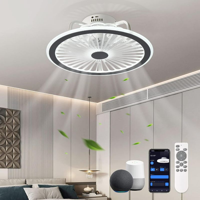 Photo 1 of Ceiling Fan With Light Remote Control,Flush Mount Low Profile Ceiling Fan With Light Dimmable 6 Speed - Work with Alexa/Google Home                                                                                                                            
