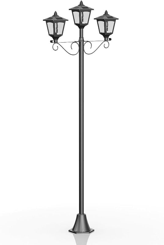Photo 1 of 72" Solar Lamp Post Lights, Triple-Head Street Vintage Outdoor Post Light for Garden, Lawn, Planter Not Included