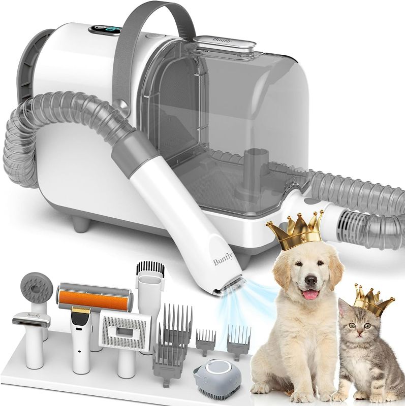 Photo 1 of Bunfly Dog Clipper Grooming Kit & Vacuum Suction 99.99% Hair, 7 Pet Grooming Tools for Dogs Cats and Other Animals, 3L Large Capacity Dust Cup(Silver & White?
