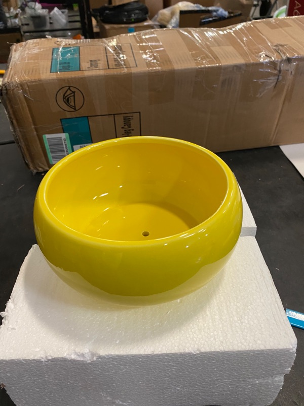 Photo 2 of MyGift 7 Inch Round Glossy Yellow Ceramic Plant Pot with Drainage Hole, Small Shallow Planter Bowl for Succulent, Cactus and Fillers