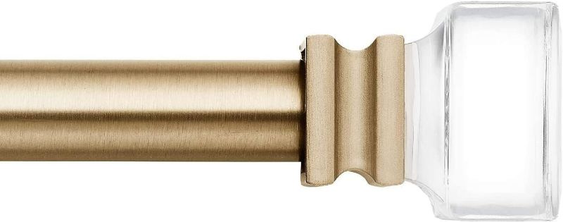 Photo 1 of MODE Premium Collection 1 1/8" Diameter Curtain Rod, Cylinder Curtain Rod Finials and Steel Wall Mounted Adjustable Curtain Rod, Fits 36” to 72” Windows, Warm Gold