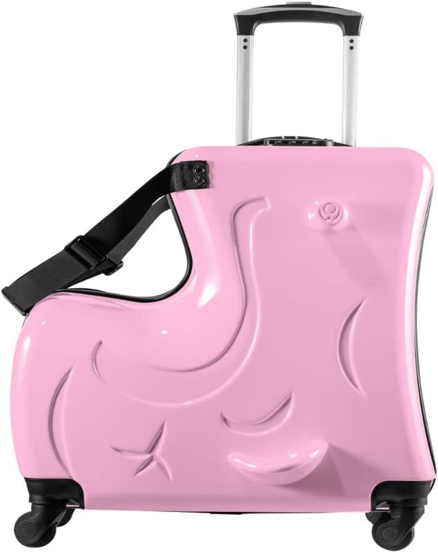 Photo 1 of Pink Suitcase kid suitcase kid luggage kid travel Fashionable appearance Rideable Funny suitcase Add fun to the journey kid gift 24in Recommended age 2-12 years old Girl suitcase