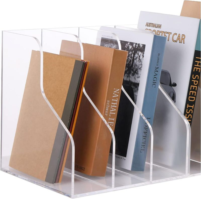 Photo 1 of TRLighing File Sorter Organizer A4 Clear Acrylic Magazine File Holder for Desk Display 3 Compartments File Organizer School Supplies Vinyl Record Holder 2 Pack