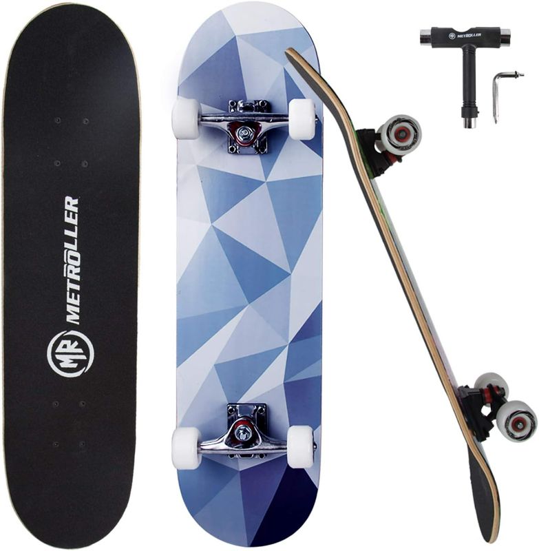 Photo 1 of METROLLER Skateboards for Beginners,31 x 8 Complete Standard Skate Boards for Girls Boys, 7 Layer Canadian Maple Double Kick Concave Skateboard for Kids Youth Teens Adults