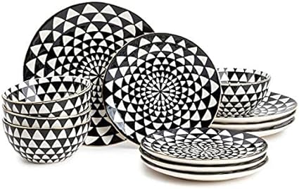 Photo 1 of Thyme & Table Dinnerware Black & White Medallion Stoneware, 12 Piece Set (Medallion)