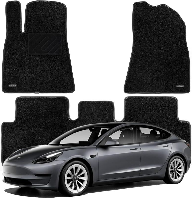 Photo 1 of WENNEBIRD Superior Carpet Floor Mats for Tesla Model 3 2017-2023, 0.6 in Thickness All Weather Waterproof Heavy-Duty Plush Floor Liners – Black