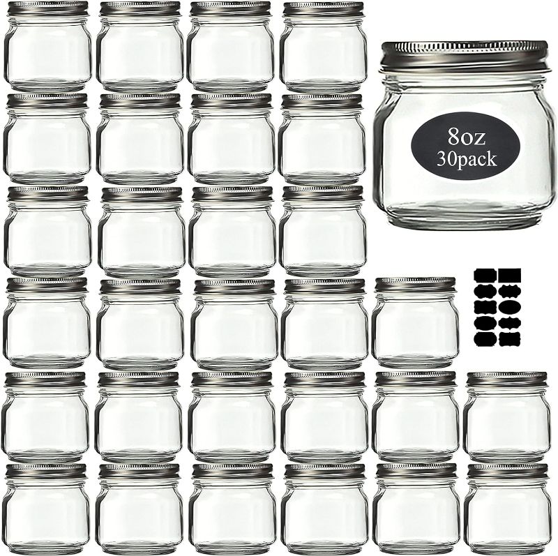Photo 1 of Small Glass Mason Jars 8 oz 30 Pack With Silver Lids -1/4 Quart Canning/ Storage